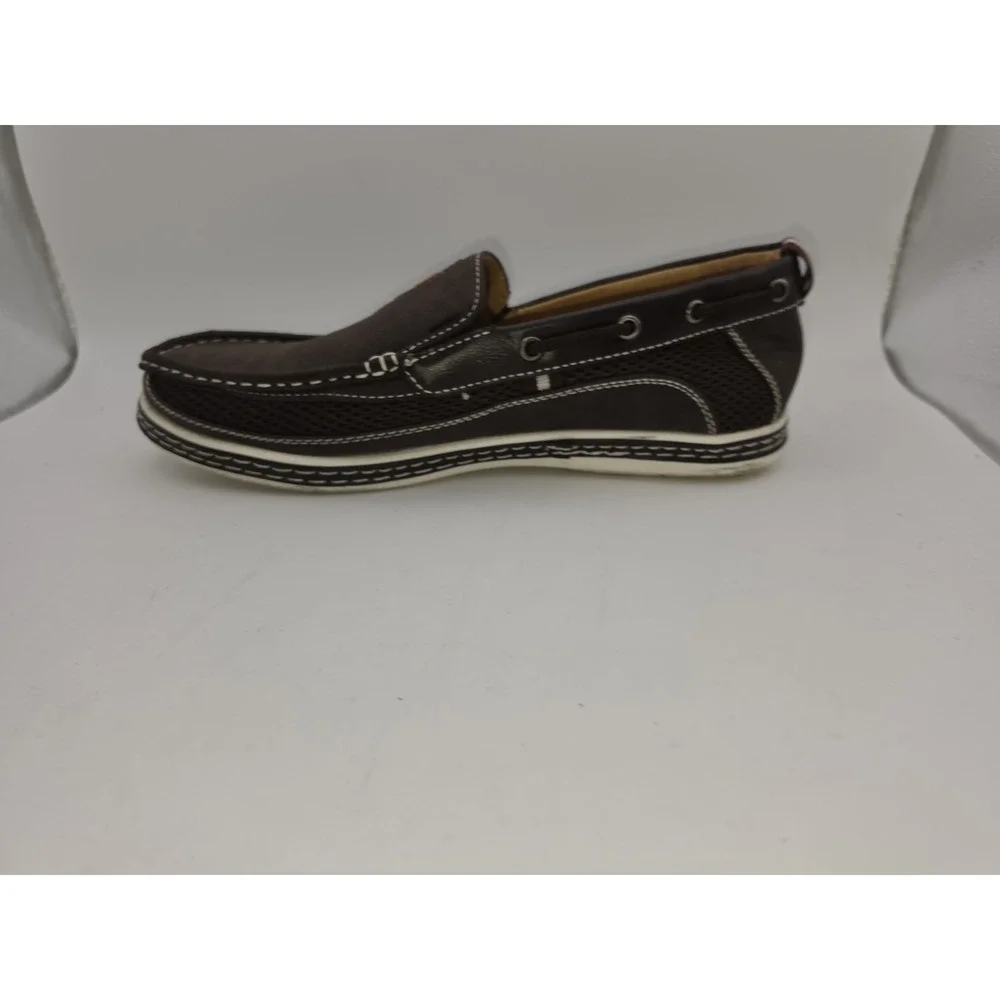 Brixton Dacio Men's Faux Leather Slip-On Boat Loafers in Dark Brown Size 9